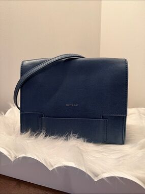 MATT & NAT Navy Blue Structured Flap Crossbody Bag Minimalist